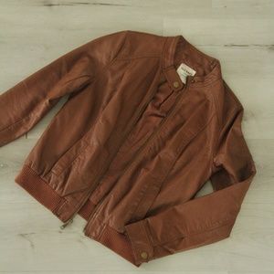 Brown pleather bomber jacket